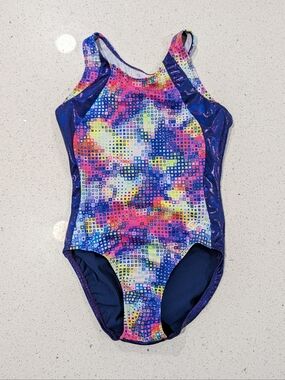 CUTE GK Elite Adult Medium Gymnastics Dance Leotard RAZORBACK Rainbow PIXELATED